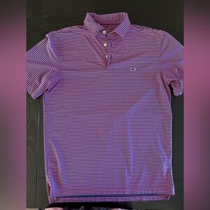 Vineyard Vines Men's Striped blue and pink stripe On The Go Sankaty Polo Shirt